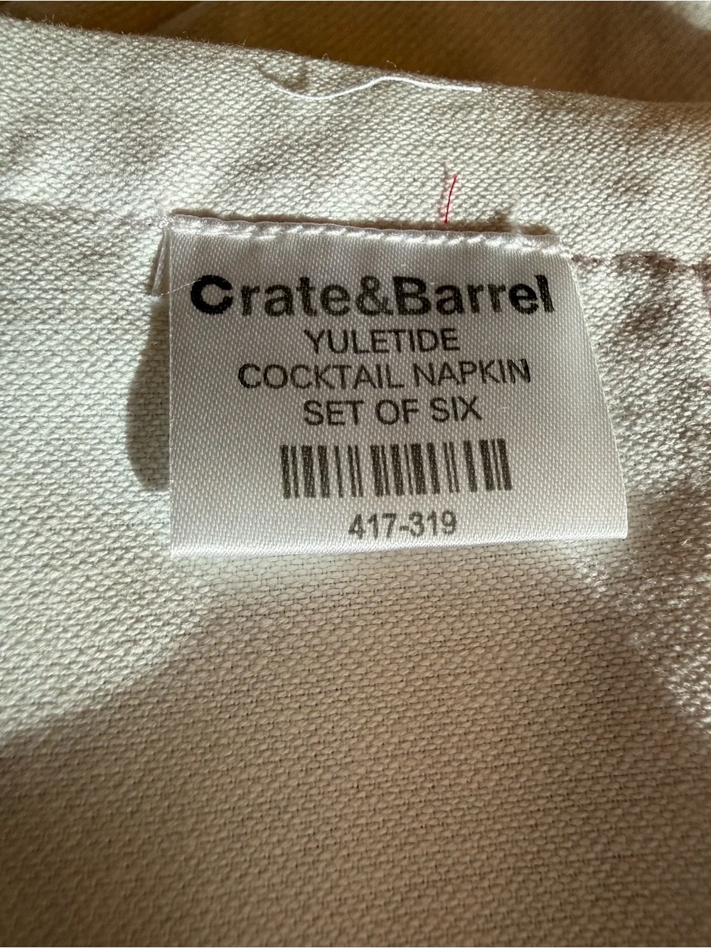 Crate&Barrel Christmas Cocktail Napkins with Green Leaf and Red Berry Embroidery